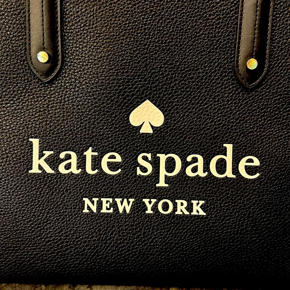 NWT Kate Spade Ella Tote Pebbled Black Bold Logo Original Packaging Keep or Gift - Picture 3 of 8